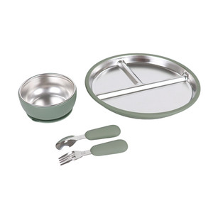 Ensemble de couverts pour enfants en silicone de qualité alimentaire et acier inoxydable 304, avec bavoir, cuillère, fourchette, bol et <span class=keywords><strong>assiette</strong></span> à ventouse pour bébé - Product Image 5