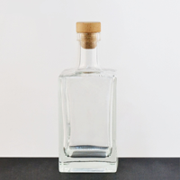 Bouteilles de vin en verre transparentes carrées cylindriques 375ml/500ml/750ml Bouteilles de whisky, de liqueur et de boissons Emballage personnalisé Bouchon en liège