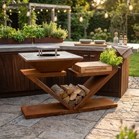 Table de barbecue en acier corten en forme de Z, table de grillade extérieure multi-niveaux pour jardin et terrasse, certifiée GPSR