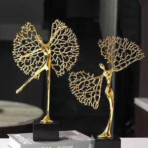 Wholesale Price Luxury Gold Modern Home Metal Dancing Girl Brass Copper Statue Art Deco Home Decoration