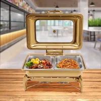 Luxe gouden chafing dish van 9 liter, buffetset voor hotel, catering, restaurant, voedselwarmer van hoogwaardig roestvrij staal