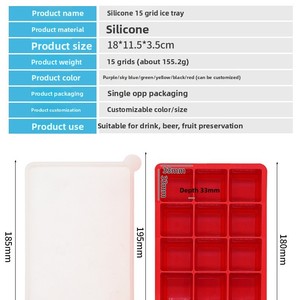 Para <span class=keywords><strong>Amazon</strong></span> 15 rejillas bandeja de hielo de silicona molde cuadrado hogar refrigerador caja de hielo casera tapa venta al por mayor herramientas de helado - Product Image 3