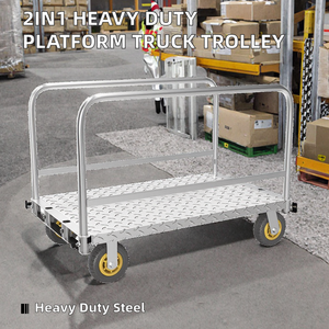 2in1 <b>Foldable</b> ABS Platform Truck Heavy Duty Lumber Cart Steel Panel Handcart with 1 Front 2 Side Handrails Push Dolly <b>Trolley</b> - Product Image 2