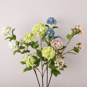 Fleurs artificielles QIHAO en forme de boule de neige, 5 têtes, haute simulation, pour décoration de mariage et de maison, fleurs en plastique et soie - Product Image 2