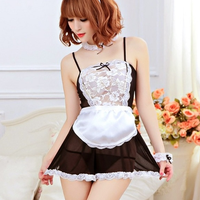 Costume de Soubrette Française Lingerie Femme Sexy Robe Tablier en Dentelle Noire et Blanche Ensemble Uniforme Cosplay Vente en Gros ODM