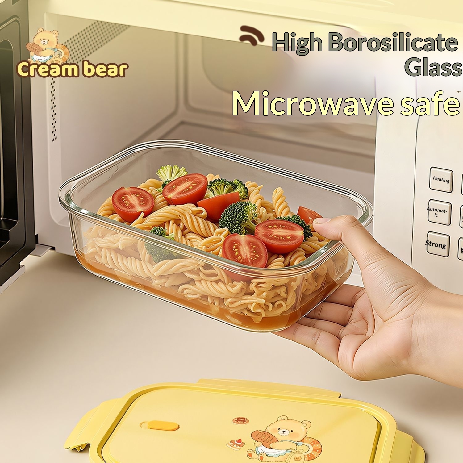 New High Quality Borosilicate Glass Lunch Box Food Storage Container Set Bag Printing Cartoon Style Stackable Dishwasher Safe view 3