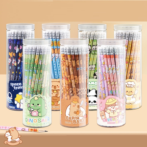 Y622-2 Ensemble de crayons en bois mignons à motifs de dessins animés pour les élèves du primaire, crayons à dessin sans plomb HB <span class=keywords><strong>avec</strong></span> gomme, 19,5 cm - Product Image 1