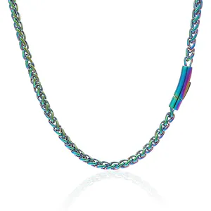 NY Stock 6mm Hip Hop Jewelry Rainbow Color Stainless Steel Link Chain Necklace for Men and Women