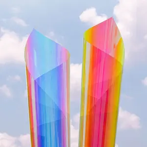 Transparent Iridescent 3D Hologram PET Lenticular Eye Film Roll Self-Adhesive Rainbow Color Window Removable Permanent Plastic