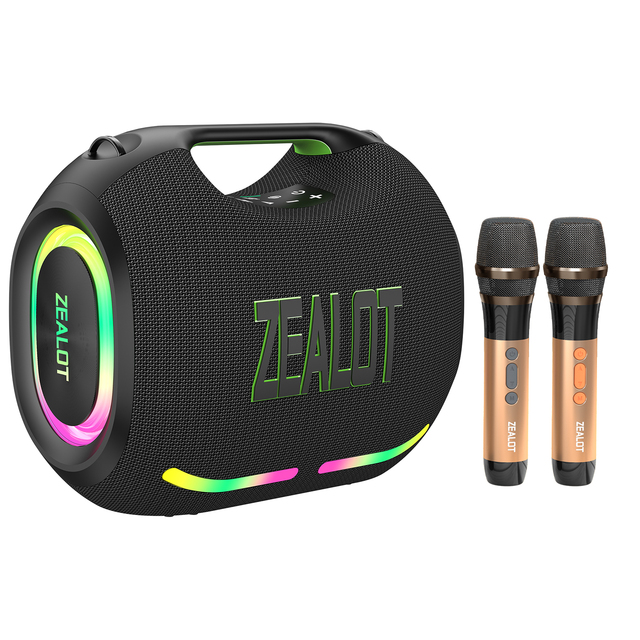 ZEALOT ZE01 120W Portable Speaker with 2 Wireless Microphones PA System IPX6 Waterproof Deep Bass & Echo Adjustment for Party
