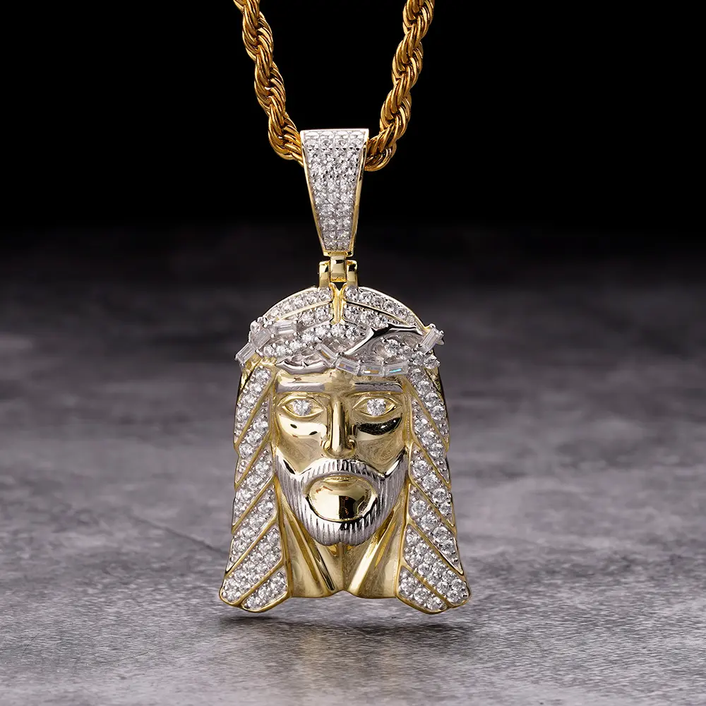Mode-Sieraden 925 Zilver Moissanite Diamant Gesneden Natuursteen Goud Geplant Custom Amuletten Charms Jesus Hanger