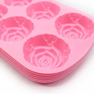 New Design Non-stick Cupcake Baking Cup Mould 6 pcs rose / dinosaur egg Shape Cake Muffin Silicone Mold For Cake Decorating Mold