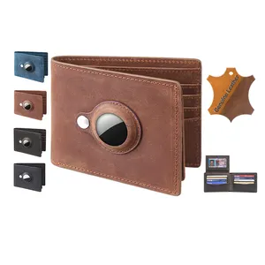 Luxury Bifold Rfid Blocking Card Holder Wallet Brown Genuine Leather Slim Wallet With Slot For Airtag