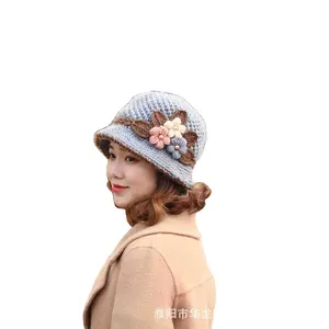 Chapeau tricoté en laine pour femmes, automne et hiver, chapeau classique pour femmes, shat flower plus, en velours, pour mère