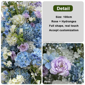 LEDA Spring <b>Summer</b> Wedding Floor Flower Row Wedding Party Stage Aisle <b>Decoration</b> Blue Hydrangea Flower Runner - Product Image 2