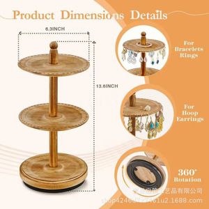 Wooden Rotating Jewelry Display Rack 2 Tier <b>Desktop</b> Storage For Earrings And Drop Jewelry Organizers - Product Image 2
