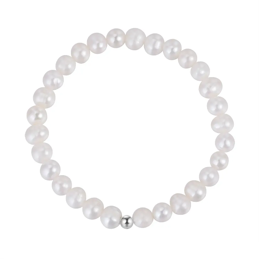 Luxury 925 Sterling Silver Handmade Baroque 6-7mm Freshwater Cultured Pearl Stretch Bracelet