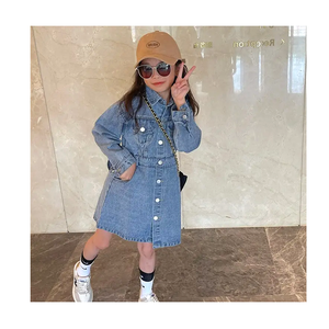 2025 primavera di alta qualità per bambini denim monopetto abito a manica lunga per bambine - Product Image 1