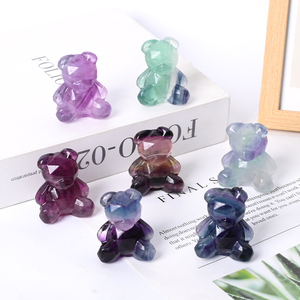 Vente en gros de sculptures d'animaux en cristal naturel mignonnes de 5 cm, ours en fluorite colorée pour cadeaux - Product Image 1