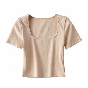 T-Shirt <span class=keywords><strong>attillata</strong></span> con collo quadrato a maniche corte con collo a maniche corte con Top sportivo da donna t-Shirt sottile a fondo elasticizzato - Product Image 5