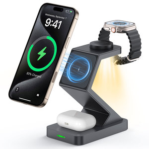 Estación de Carga Inalámbrica 3 en 1 para Teléfonos, Relojes y Auriculares, Soporte <span class=keywords><strong>Magnético</strong></span> para Teléfono con Luz Nocturna, <span class=keywords><strong>Cargador</strong></span> Rápido de 15W - Product Image 2