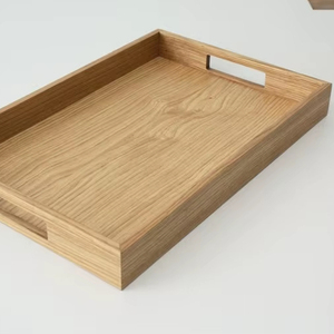 Plateau de service rectangulaire en bois poli fait main, rayé, écologique, avec incrustation de nacre, design occidental minimaliste - Product Image 1