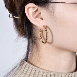 Hoop Earrings 4Mm 18K Gold Plated Braided Large <b>Round</b> Face Women's Fashion Jewelry Zinc Alloy Stainless Steel <b>Post</b> - Product Image 2
