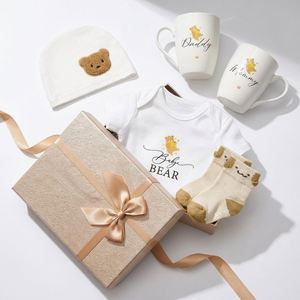 Promotional Luxury Cotton Newborn Baby Gift Set Includes Baby Romper <b>Hat</b> Socks Daddy & Mommy Matching Mugs-Gift <b>Box</b> - Product Image 1