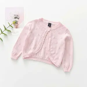 Sweter Polos Anak Perempuan, Sweater Lengan Imut Mengangkat Bahu Anak-anak