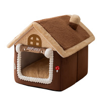 2026 Neuer Stil Grenzüberschreitendes Katzenhaus-Bett Herbst/Winter Warmes Geschlossenes Modell mit Türvorhang Universelle Größen Stoff-Katzenvilla