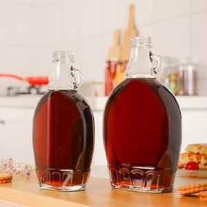 Bottiglia di sciroppo d'acero 250ml 375ml 500ml bottiglia di vetro di sciroppo d'acero per la tosse piatta trasparente all'ingrosso con manico per bere - Product Image 3