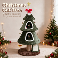 Arbre à chat de Noël festif de luxe, Centre d'activités pour chat à 3 niveaux, 2 condos confortables, Poteau à gratter en sisal, Carton interactif