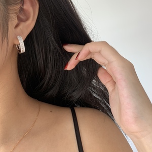 <span class=keywords><strong>Pendientes</strong></span> de aro con banda de diamante Natural de 18K para mujer, aretes de aro grandes de <span class=keywords><strong>oro</strong></span> <span class=keywords><strong>blanco</strong></span>, AU750 - Product Image 5