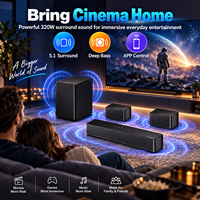 Système Home Cinéma 5.1 avec barre de son 320W, caisson de basses sans fil, enceintes arrière, contrôle par application, HD ARC et Bluetooth