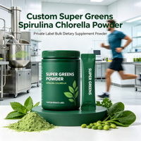 Poudre de complément alimentaire Super Greens pour adultes avec spiruline et chlorelle, naturelle, sans conservateurs, 4g/sachet