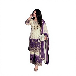 Ensemble de soirée réversible extensible et anti-plis pour femme, séchage rapide, en georgette indienne et pakistanaise à motifs étoiles bicolores - Product Image 1