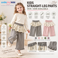 Smiledotkids Pantalon large personnalisé pour enfants, gris, taille à volants, boutons, tissu doux, OEM ODM, vêtements en gros pour petites filles, nouveauté