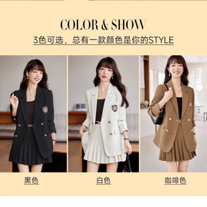 Black Women's Suit Set Solid Color Anti-Wrinkle Academic Style Jacket Casual Suit For College Student Interview - Product Image 4