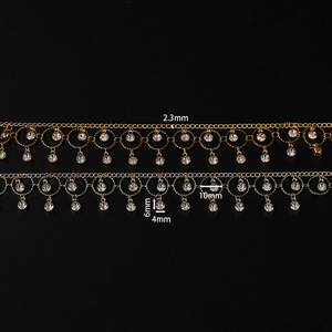 Chaîne en cuivre en forme de goutte d'eau avec zircon, strass 4x6mm, chaîne de 2,3mm, accessoire de bijouterie DIY, décoration capillaire de mariée - Product Image 2