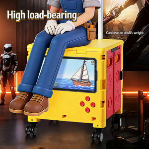 Chariot de courses pliable design console de <span class=keywords><strong>jeu</strong></span> avec bouton réglable, blanc, jaune, rouge, avec bacs de rangement - Product Image 6