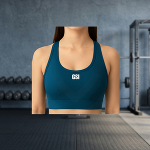 Women's Yoga Anti-Bacterial High Support Spandex/Polyester Sports Bra Open Back Low Bust High Stretch <b>Cross</b> Straps Front Logo - Product Image 3