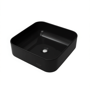 Lavabo Quadrato in Ceramica Nera 15x15 Pollici, Installazione Sopra il Piano, Design Minimalista - Product Image 1