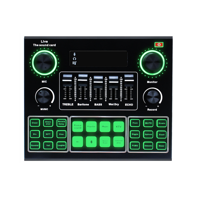 Multifunctional Live V9 Sound Card Intelligent Volume Adjustable USB 2-Channel 10m Working Distance M Audio Mixer Live Show