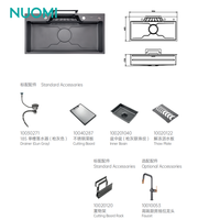 NUOMI WRIGHT Évier de cuisine multifonction en acier inoxydable Évier de cuisine intelligent de luxe Évier de cuisine moderne fait à la main sous le comptoir