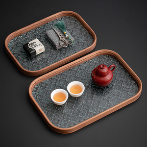 Chinese Style Minimalist <b>Tea</b> <b>Tray</b> Glass Begonia Pattern Wooden Frame Serving <b>Tray</b> For <b>Tea</b> Set Cup Storage - Product Image 2