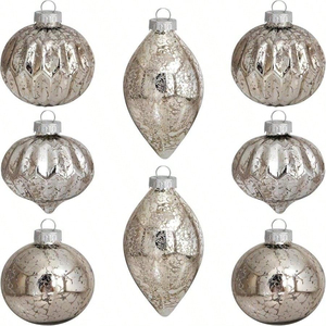 8 Pcs Handmade Glass Christmas Hanging Ornaments Silver Vintage Ball Design for Tree Holiday Home Decor <b>Environment</b>-Friendly - Product Image 1