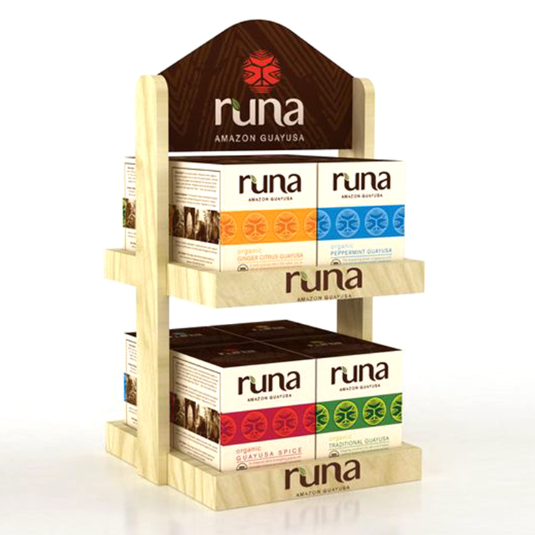 Custom Double – Tier Pine Wood Desktop Snack & Small Goods Display Stand for Retail Stores — view 1