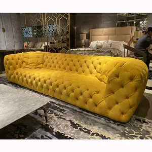 โพสต์โรงแรมหรูทันสมัยเฟอร์นิเจอร์โซฟาหนัง Nubuck อิตาลีและโซฟาโซฟาหนัง Tufted Chesterfield