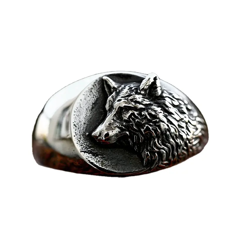 SS8-1088R New Design 2023 Style Viking Stainless Steel Wolf Head Ring For Men Special Design Vintage Animal Jewelry Wholesale