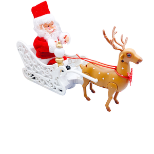 DAMAI Motorized Reindeer Sleigh Santa Figure Walking Elk <b>Pull</b> Sled <b>Light</b> Up Christmas Table Ornament Electric Christmas Toy - Product Image 1